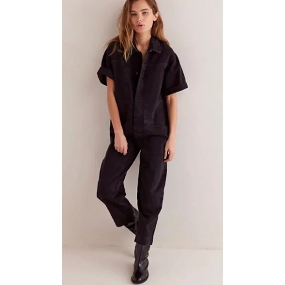 Free People We The Free Golden Days Jumpsuit Size XS Black Denim Overalls